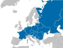 Map of Europe highlighting the CEVNI countries