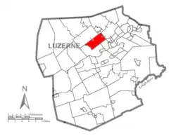 Map of Luzerne County highlighting Jackson Township