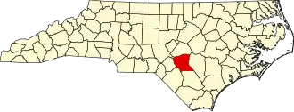 Map of North Carolina highlighting Cumberland County