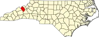 Map of North Carolina highlighting Yancey County