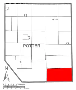 Map of Potter County, Pennsylvania highlighting Stewardson Township