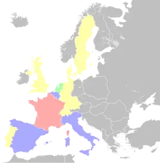 Map of Europe showing the number of riders per nation that participated in the race.