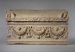 Sarcophagus with festoons; 200–225; marble; 134.6 x 223.5&nbsp;cm; Metropolitan Museum of Art