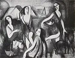 Marie Laurencin, 1910–11, Jeunes filles, oil on canvas, 115&nbsp;cm ×&nbsp;146&nbsp;cm (45&nbsp;in ×&nbsp;57&nbsp;in), Moderna Museet, Stockholm