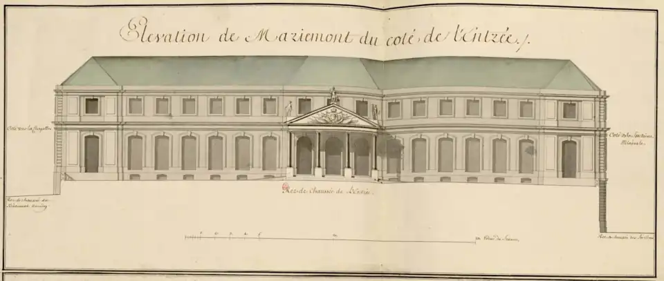The entrance (north) front as designed by Jean-Nicolas Jadot
