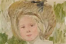 Oil sketch Child in a hat with a black rosette, Mary Cassatt, c. 1910
