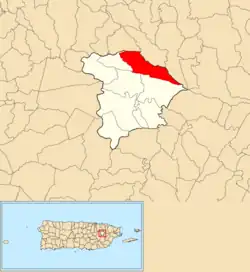 Location of Masa within the municipality of Gurabo shown in red
