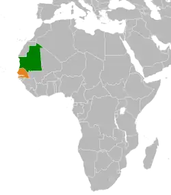Map indicating locations of Mauritania and Senegal