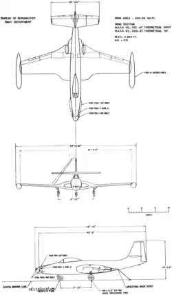 3-view line drawing of the McDonnell F2H-2 Banshee