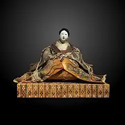 18th-century mebina, Empress doll, on display at Musée d'ethnographie de Genève