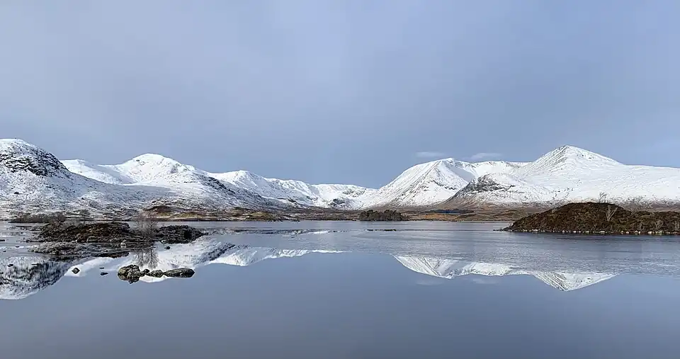 Meall a' Bhùiridh and Lochan na h-Achlaise as seen from the A82 road driving towards Glen Coe