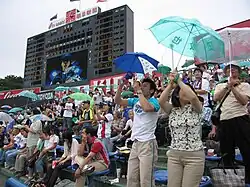 Swallows fans holding umbrellas in 2006