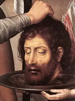 Detail, left panel, John the Baptist's head on a platter