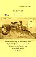 Julius’ Castle Menu, date unknown