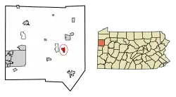 Location of Jackson Center in Mercer County, Pennsylvania.