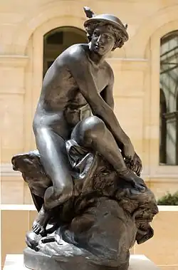 Mercury putting on his running shoes by Jean-Baptiste Pigalle, The Louvre, (1753)