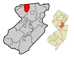 Location of South Plainfield in Middlesex County highlighted in red (left). Inset map: Location of Middlesex County in New Jersey highlighted in orange (right).