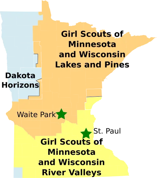 Map of Girl Scout Councils in Minnesota