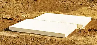 Artist's conception of the planned San Andreas Fault Sculpture Project showing the one-acre slab as it might look after having been (purposefully) cracked into two offset halves by tectonic forces.