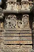 Temple's base moldings with Relief sculpture at Lakshmi Narasimha temple, Nuggehalli