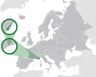 Location of&nbsp;Monaco&nbsp;(green) in Europe&nbsp;(dark grey)