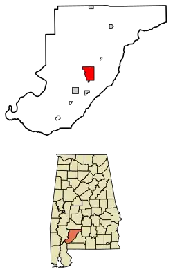 Location of Monroeville in Monroe County, Alabama.