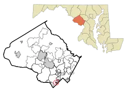 Location of Somerset in Montgomery County and Maryland