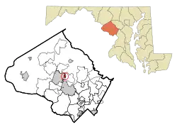 Location of Washington Grove in Montgomery County and Maryland