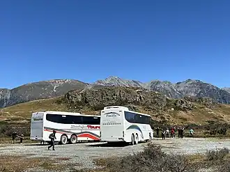 Tour buses in the car park