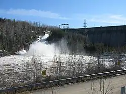 Mountain Chute Dam with spillway sluice gates open