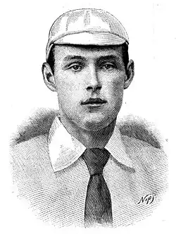 A black and white drawing of a males face