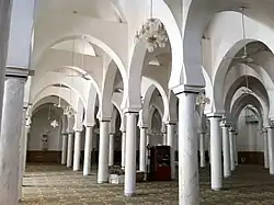 Prayer hall at the Murad Agha Mosque in Tajura, Libya, featuring reused Roman columns[9]