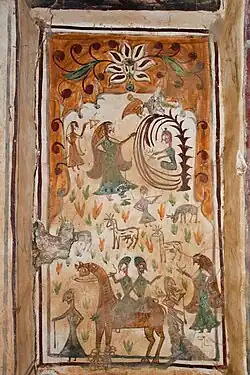 Mural panel depicting the tales of Laila and Majnun, and Sasui and Punhun.