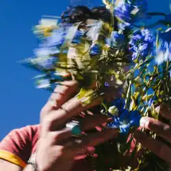 Cover artwork of Music for People Who Believe in Love, a blurry picture showing Joe Jonas holding some blue flowers in a clear sky backdrop