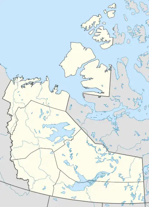 Map of the Northwest Territories in Canada, showing where the Tunnunik impact crater is located.