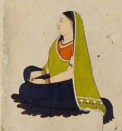 Lady by Nainsukh, a court painter in the small Rajput state of Jasrota, 1750s. Pahari painting.