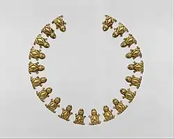 Frog-shaped necklace ornaments; 15th–early 16th century; gold; height: 2.1&nbsp;cm (0.83&nbsp;in); Metropolitan Museum of Art (New York City)