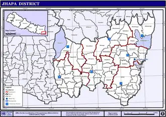 Map of the Village Development Committees in Jhapa District
