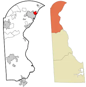 Location in New Castle County and the state of Delaware