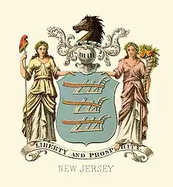New Jersey state historical coat of arms (illustrated, 1876)