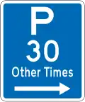 Parking Permitted: 30 Minutes (on the right of this sign, other times)