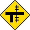 Railway level crossing on uncontrolled T-junction to right