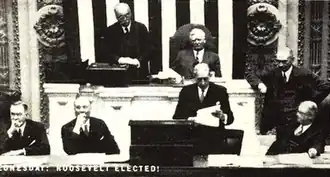 Vice President Curtis (standing) presiding over the count of the Electoral College votes of the 1932 election