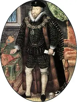 The builder, Christopher Hatton with his dog by Nicholas Hilliard, 1588-1591