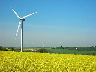 The village and wind turbines