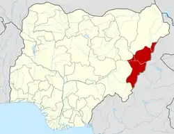 Map of Nigeria highlighting Adamawa State