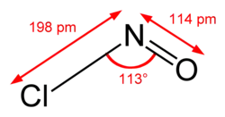 Skeletal formula of nitrosyl chloride with measurements