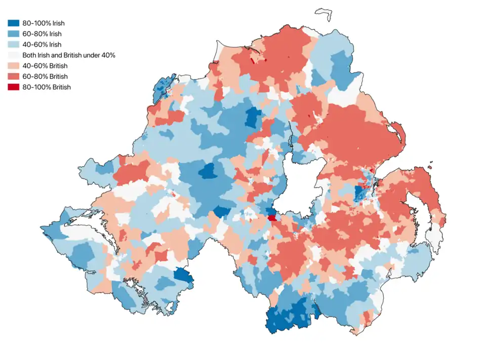 Map of predominant national identity in the 2021 census in Northern Ireland