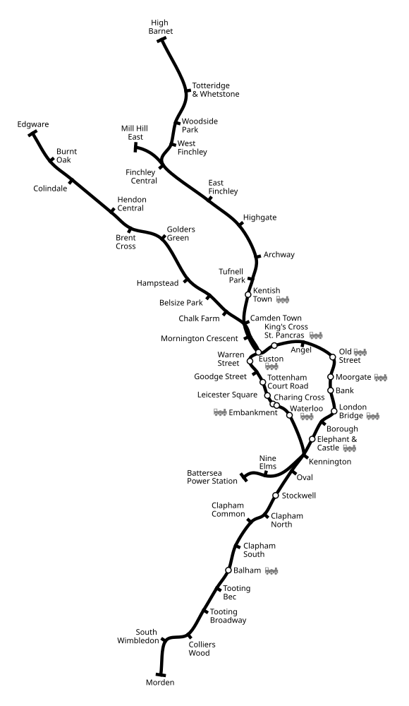 Geographical path of the Northern line