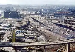 Northern approach to the Kingston Bridge under construction